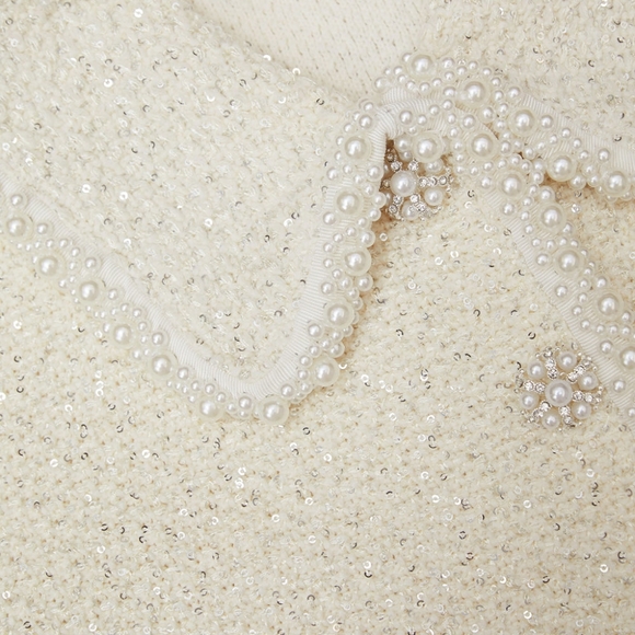 Self-Portrait CREAM SEQUIN KNIT PEARL CARDIGAN ASO Kate Middleton - Picture 6 of 7